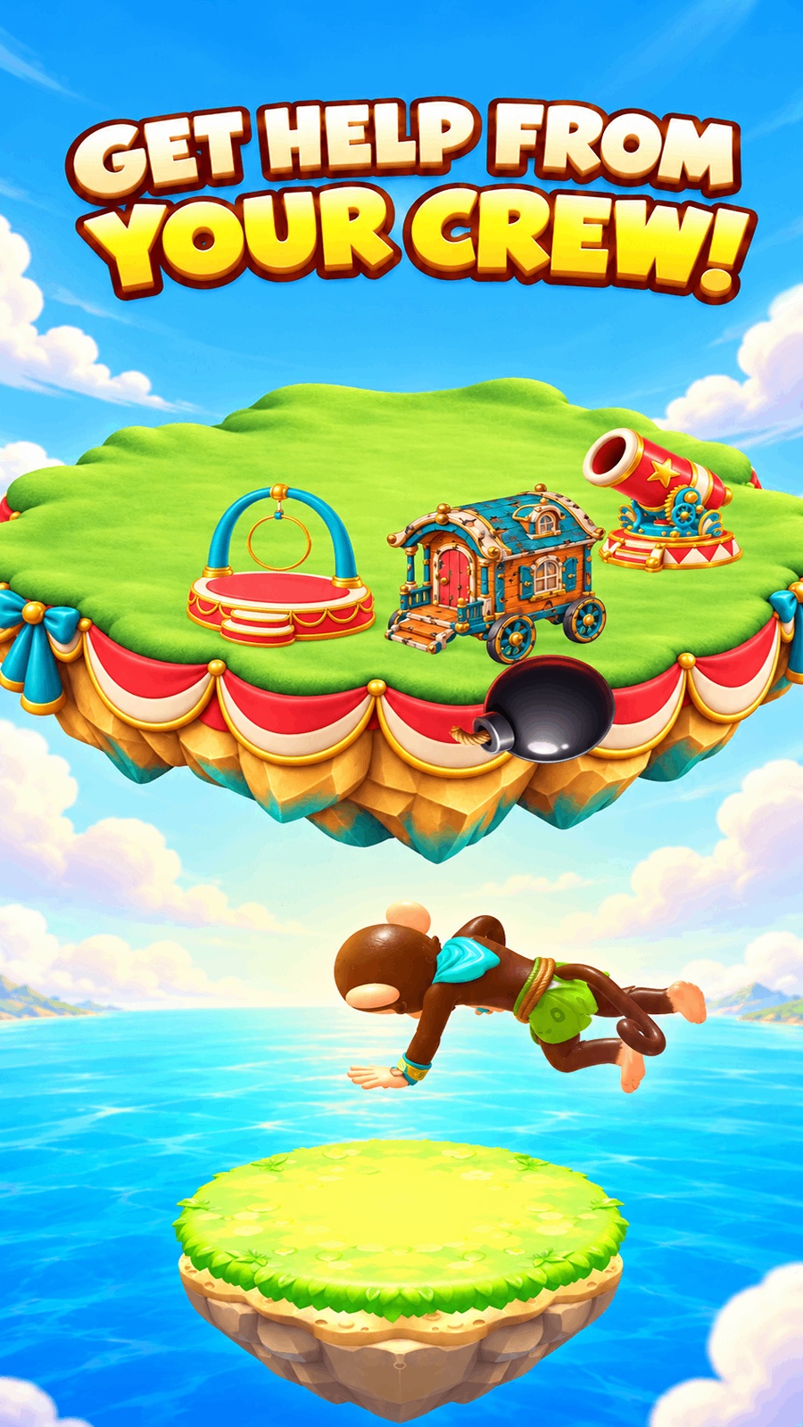 Milo leaping between floating festival islands